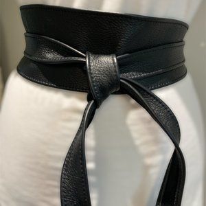 Black Leather Kimono Wrap Belt